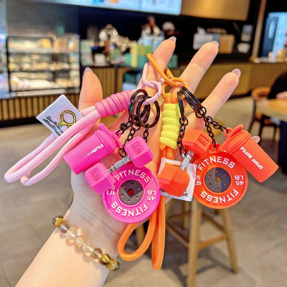 Cartoon Barbell Keychain for Sports Enthusiasts