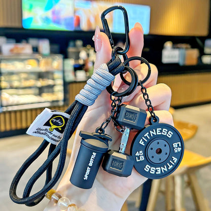 Cartoon Barbell Keychain for Sports Enthusiasts