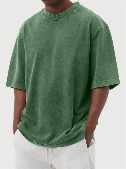 Mens Washed Color Distressed Pullover T-Shirt